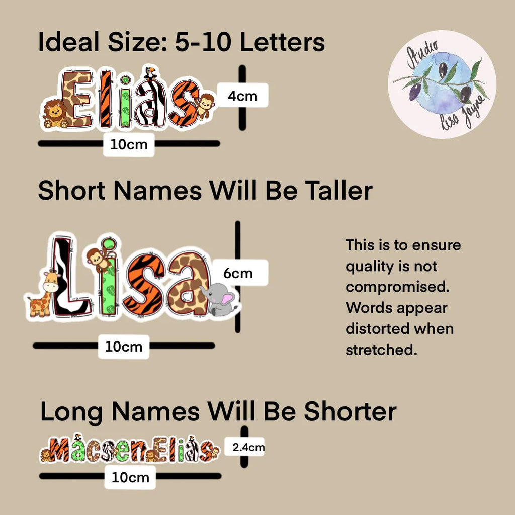 Sticker design guide with text and measurements on a beige background