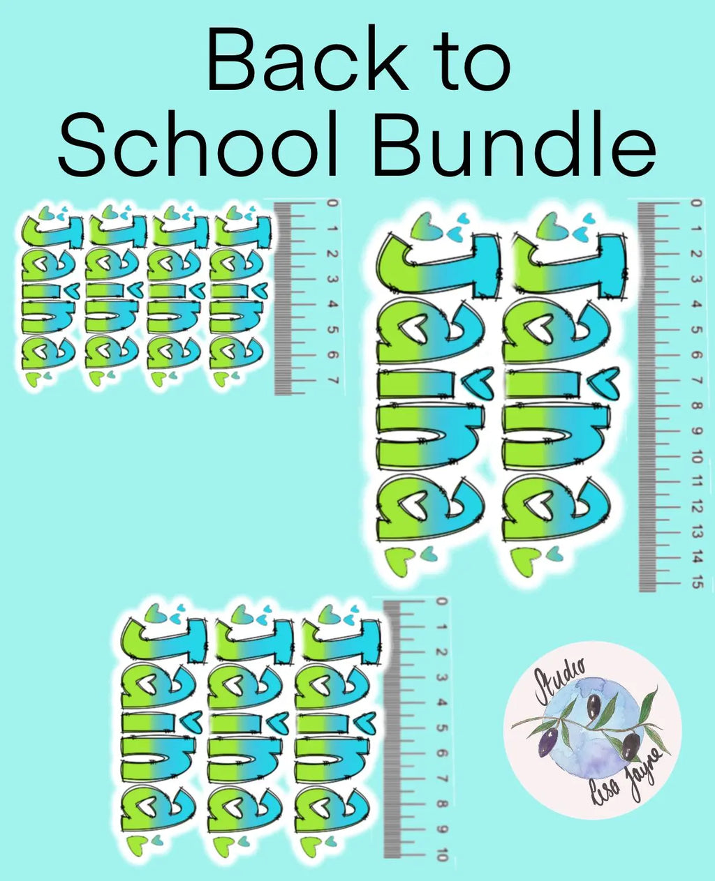 Back to School Bundle with colorful text and ruler on a light blue background
