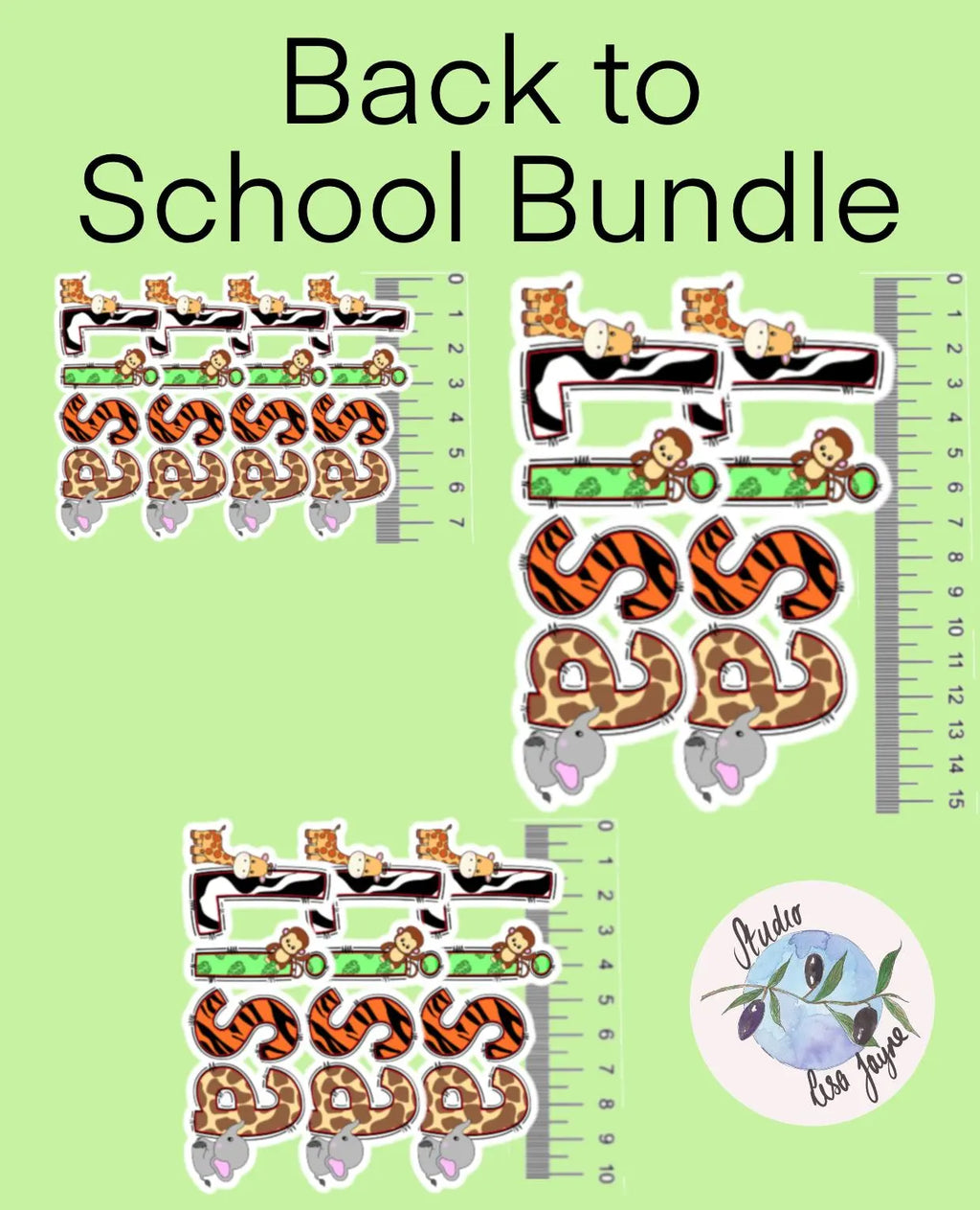 Back to School Bundle with animal-themed stickers on a green background