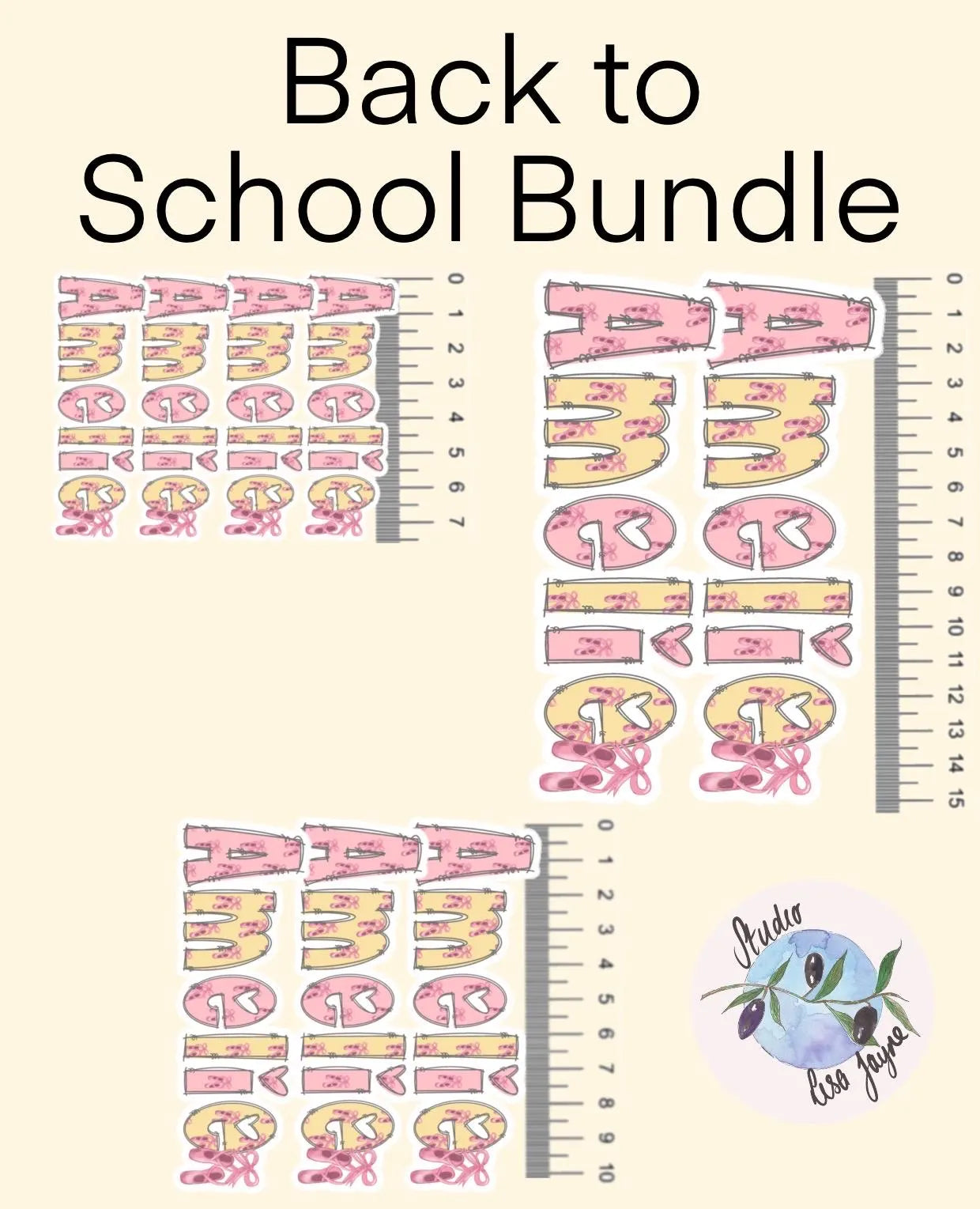 Back to School Bundle with letters and numbers on a beige background