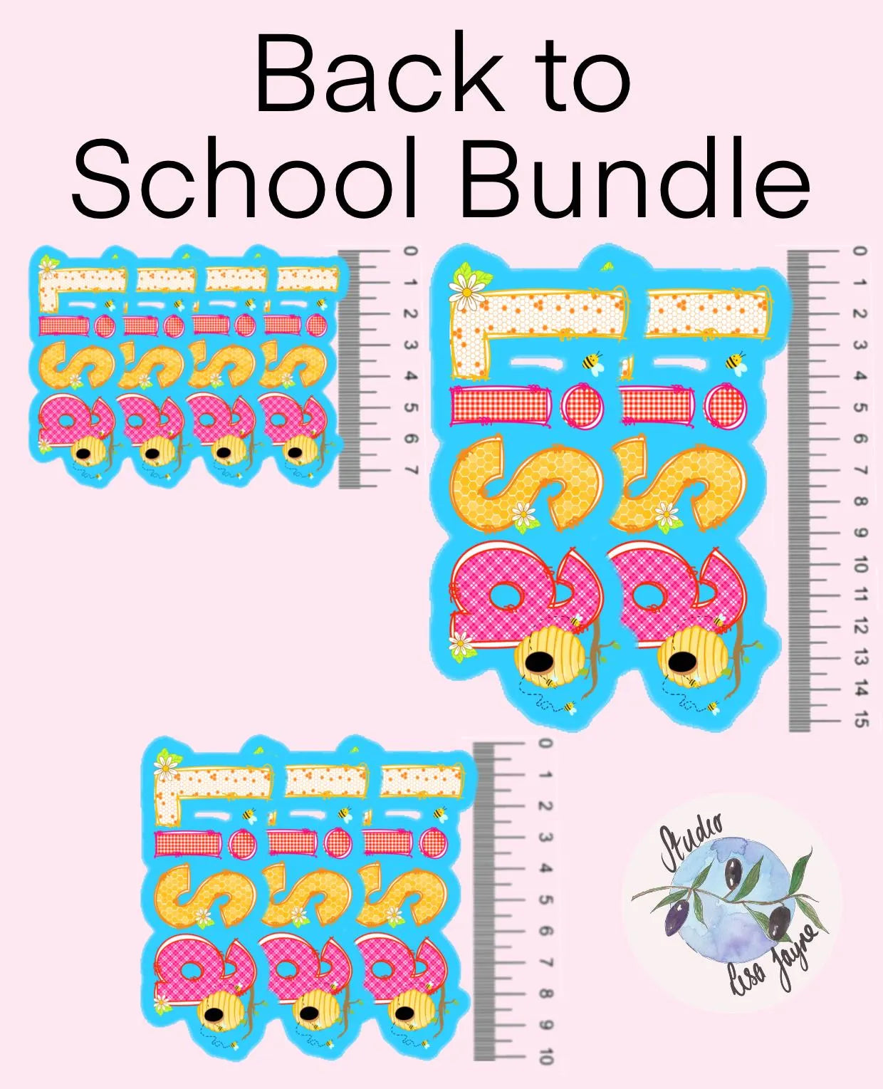 Back to School Bundle with decorative elements and ruler on a white background