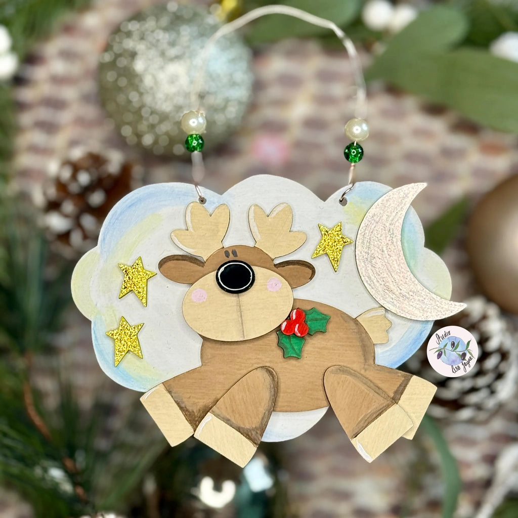 Reindeer Cloud Christmas Tree Decoration Wooden Layered Handmade