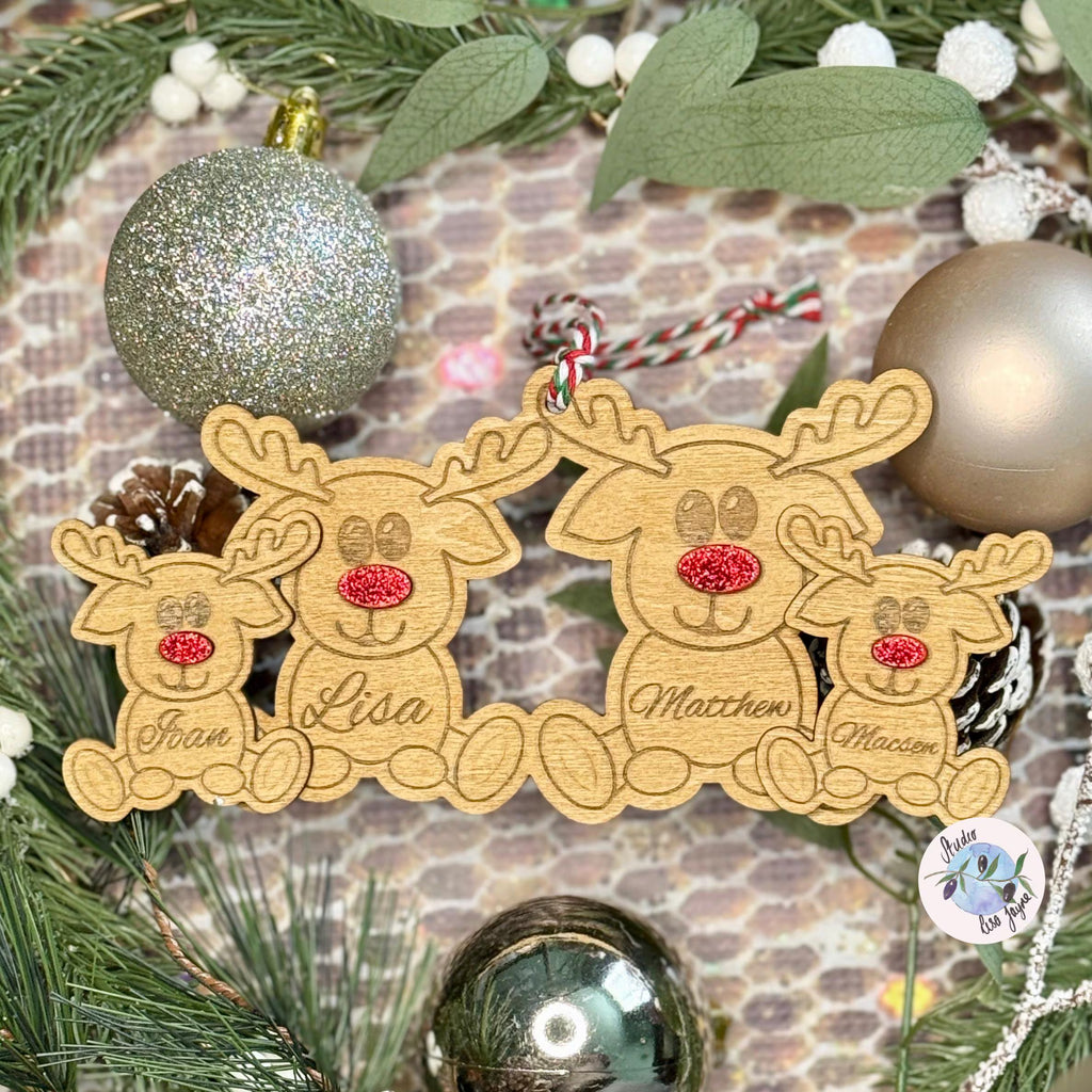 Reindeer Family Personalised Wooden Christmas Tree Decoration Handmade