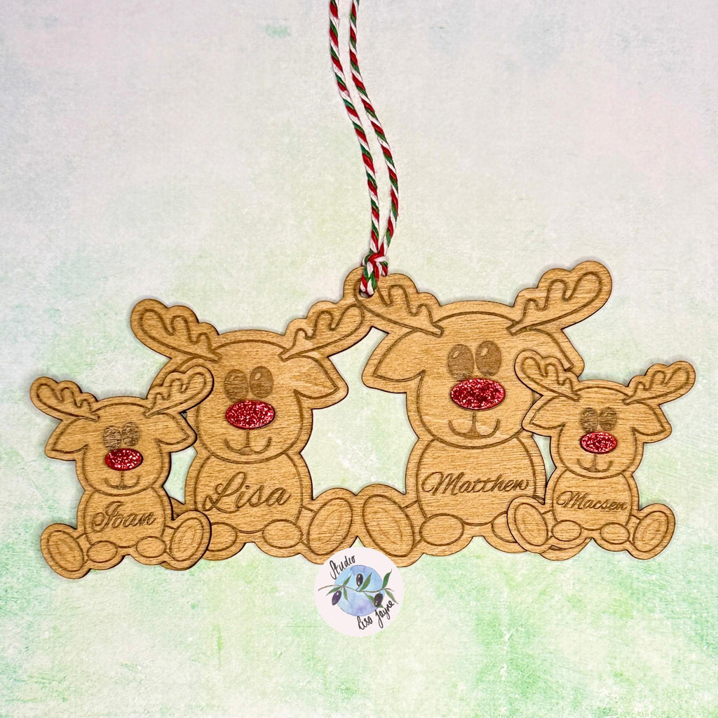 Reindeer Family Personalised Wooden Christmas Tree Decoration Handmade