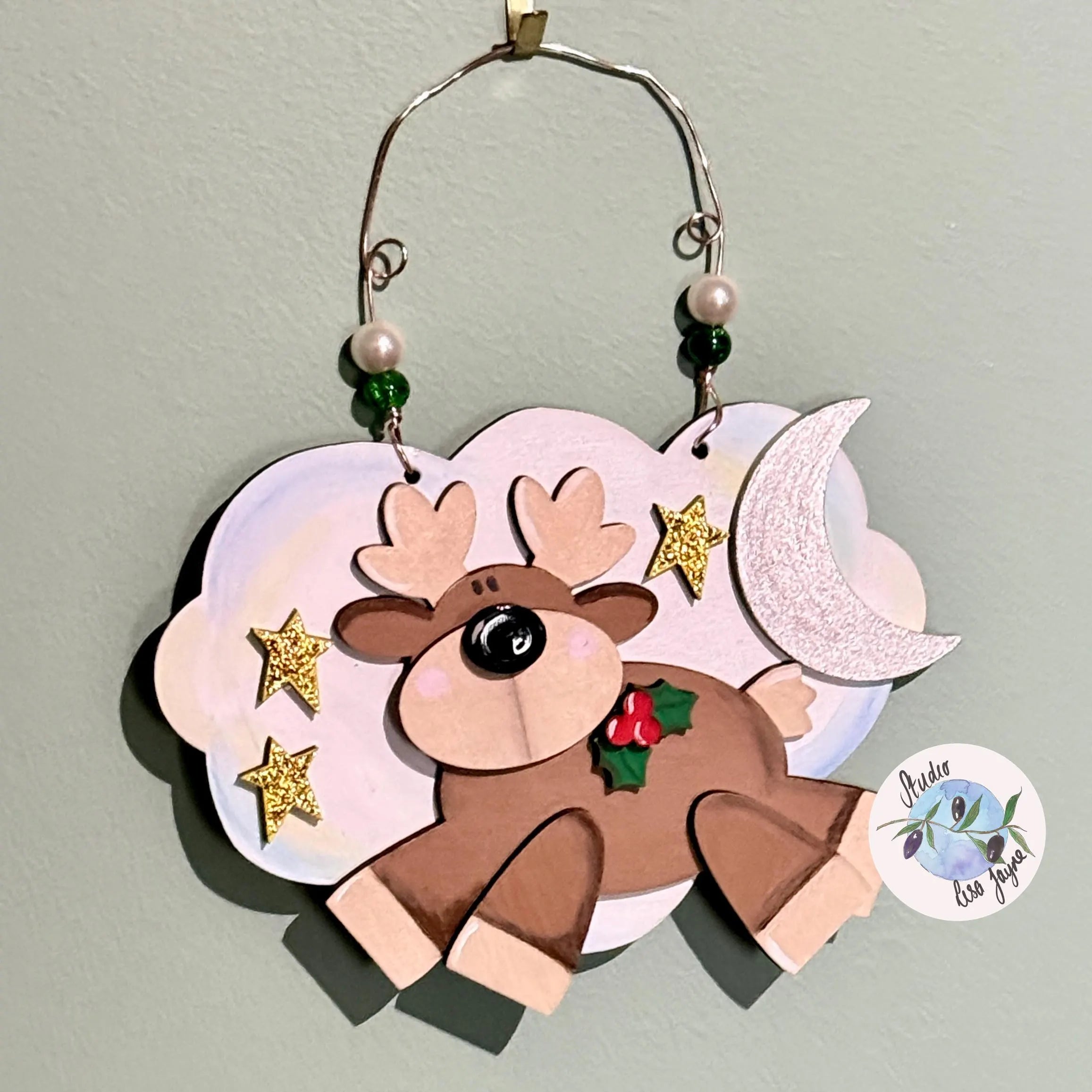 Reindeer Cloud Christmas Tree Decoration Wooden Layered Handmade