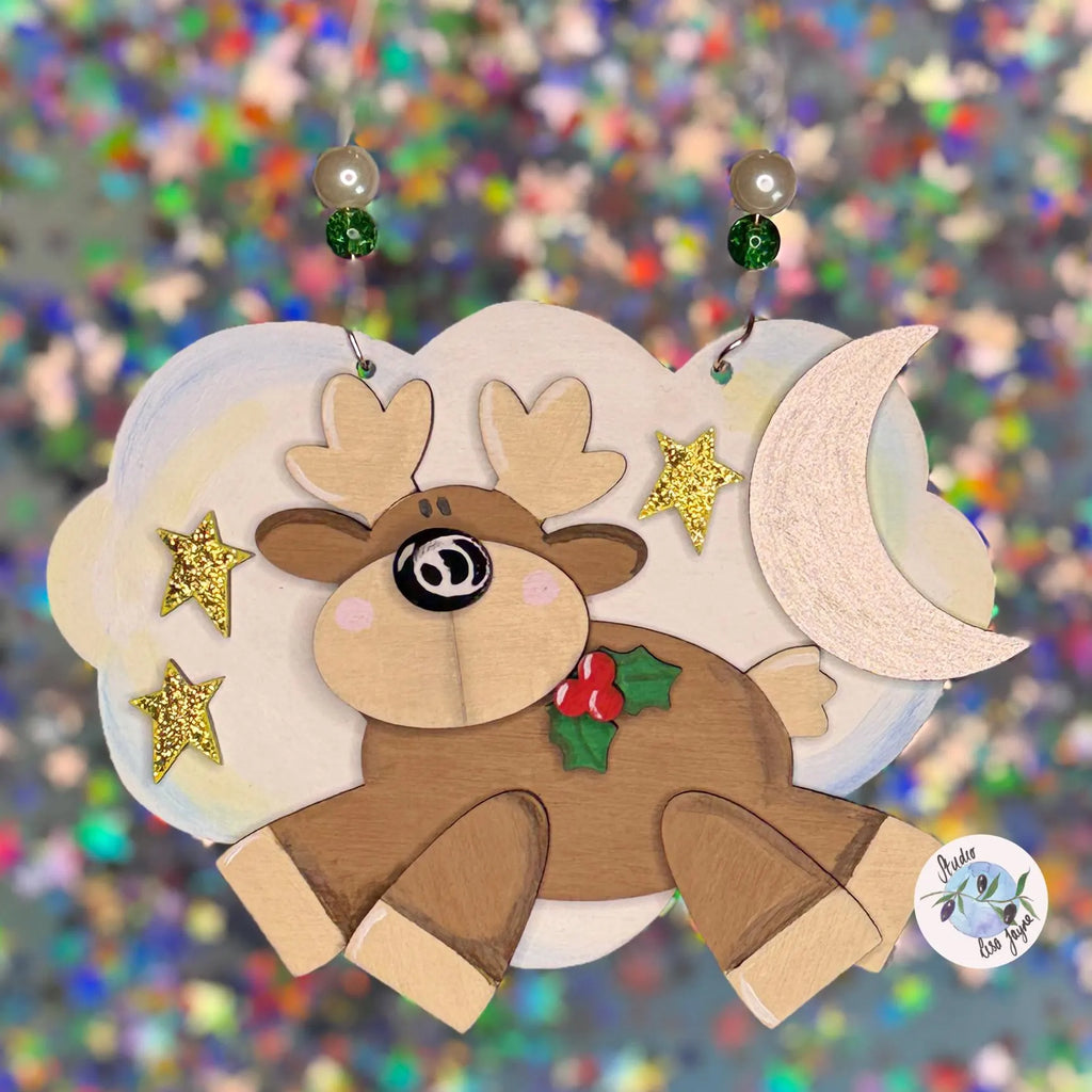 Reindeer Cloud Christmas Tree Decoration Wooden Layered Handmade