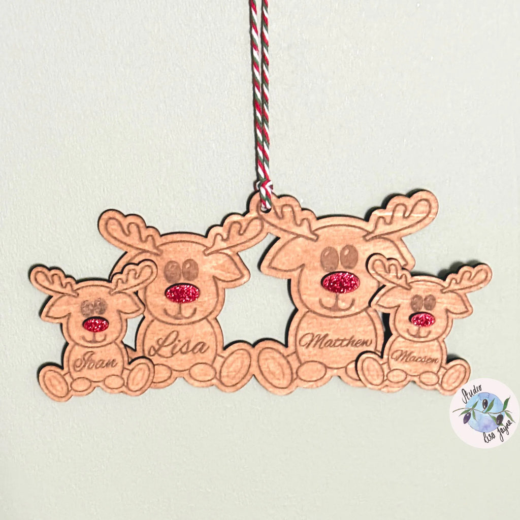 Reindeer Family Personalised Wooden Christmas Tree Decoration Handmade