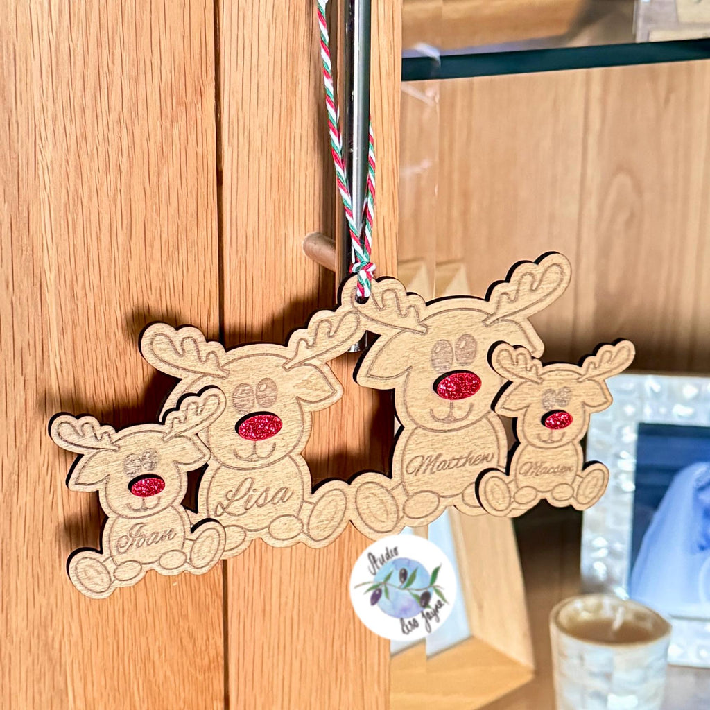 Reindeer Family Personalised Wooden Christmas Tree Decoration Handmade