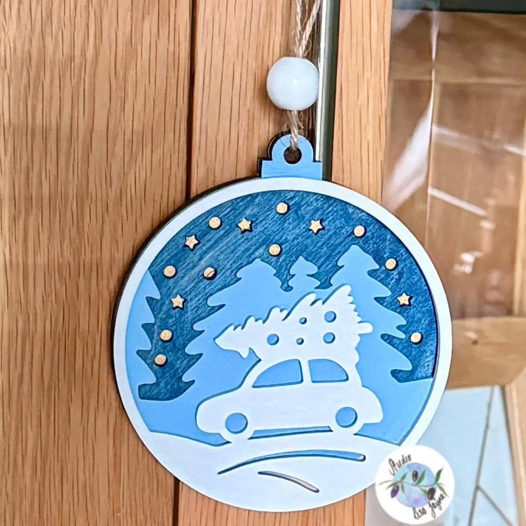 Driving Home For Christmas - Tree Decoration Wooden Layered Handmade