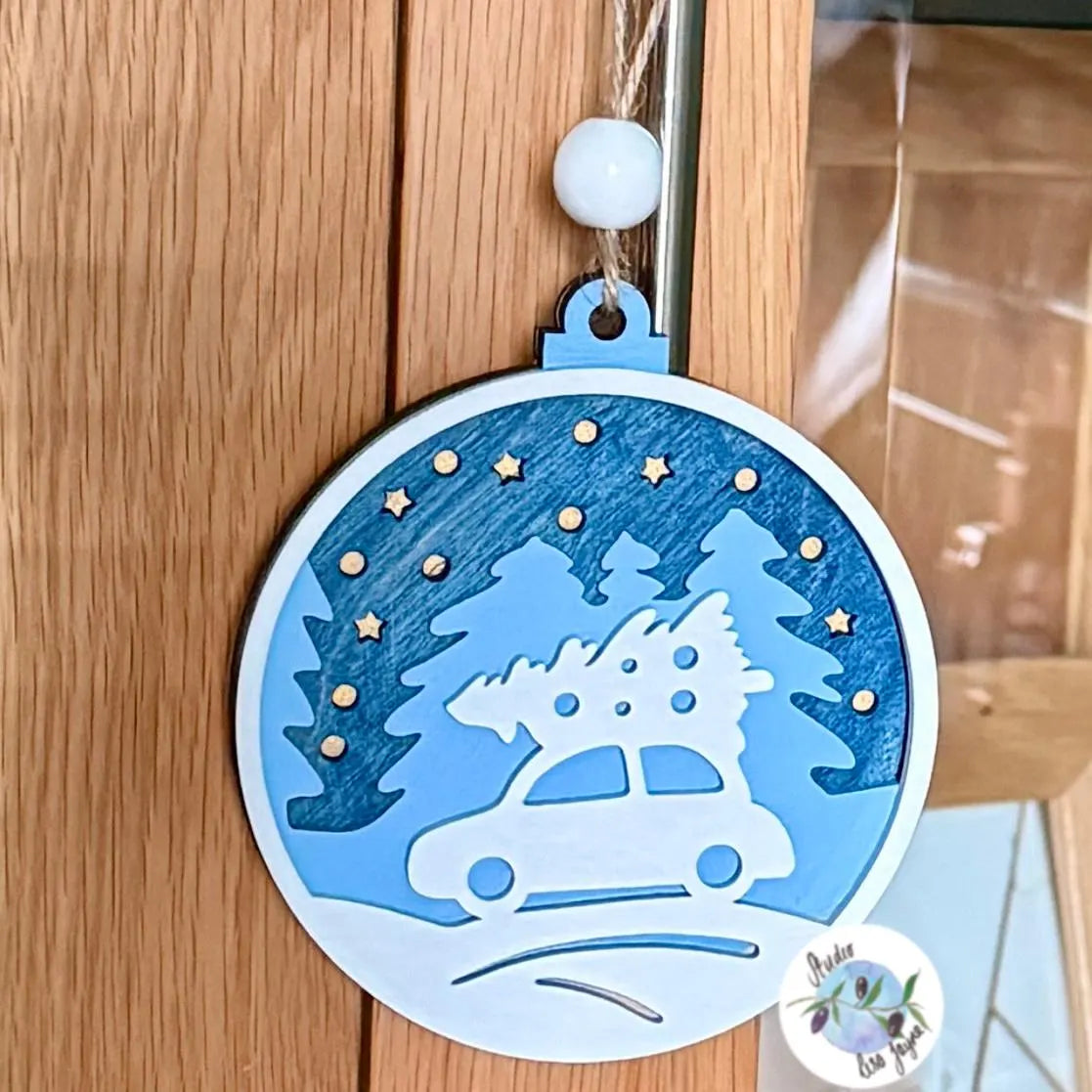 Driving Home For Christmas - Tree Decoration Wooden Layered Handmade