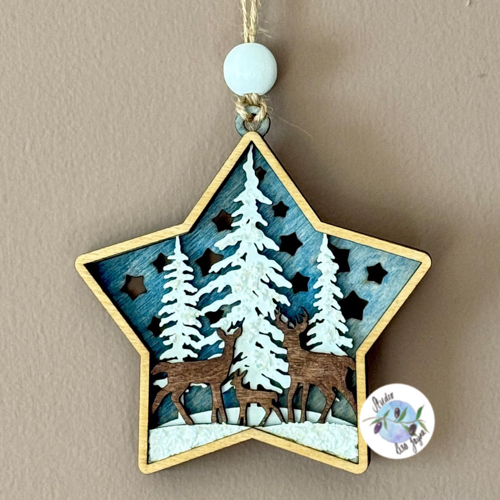 Christmas Star Tree Decoration Wooden Layered Handmade