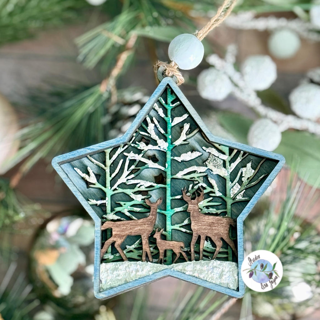 Christmas Star Tree Decoration Wooden Layered Handmade