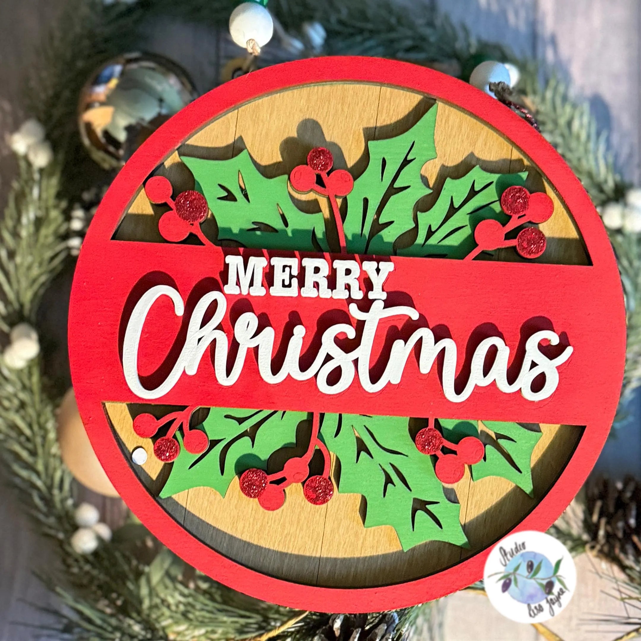 Merry Christmas Hanging Wall Sign Handmade and Hand Painted