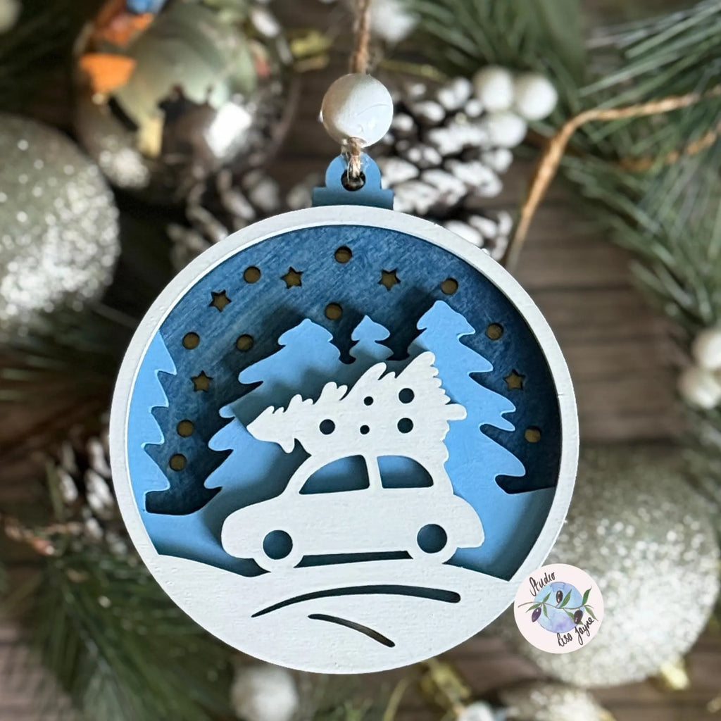 Driving Home For Christmas - Tree Decoration Wooden Layered Handmade