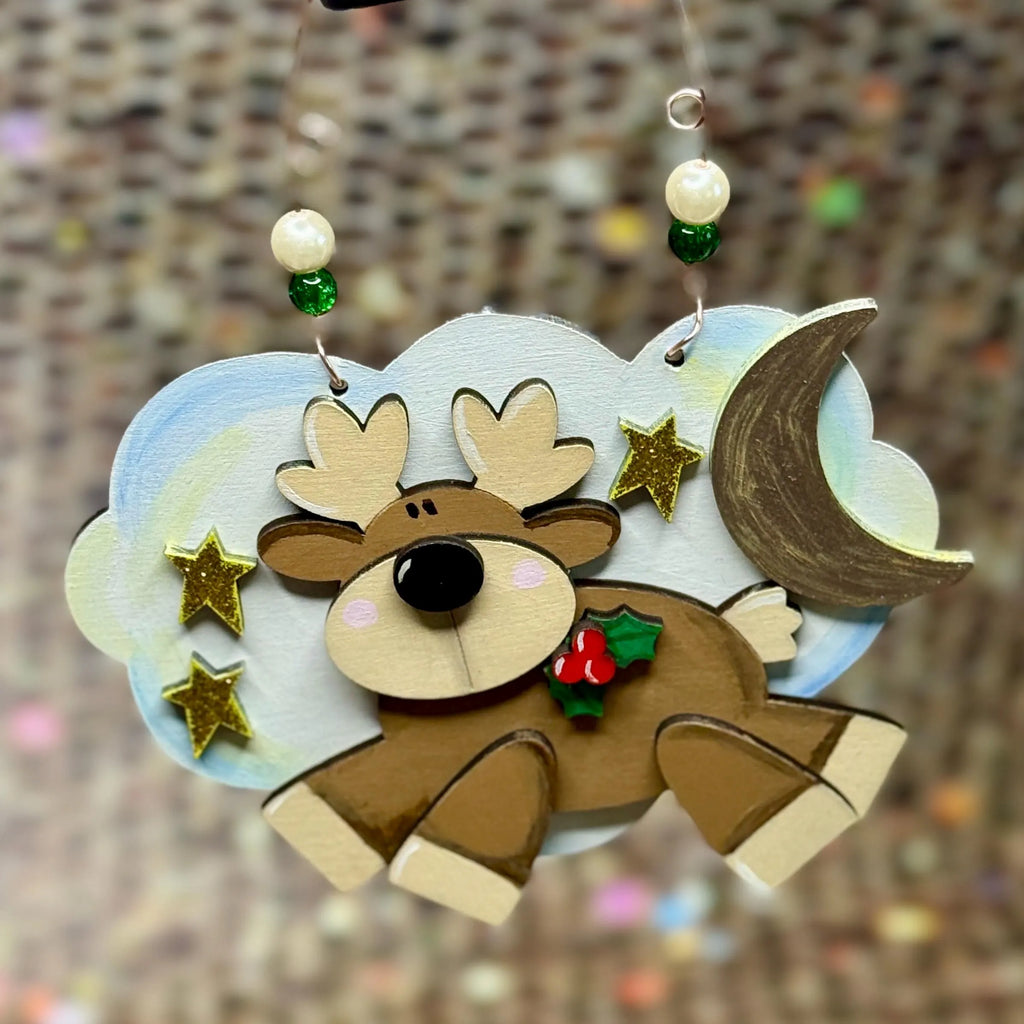 Reindeer Cloud Christmas Tree Decoration Wooden Layered Handmade