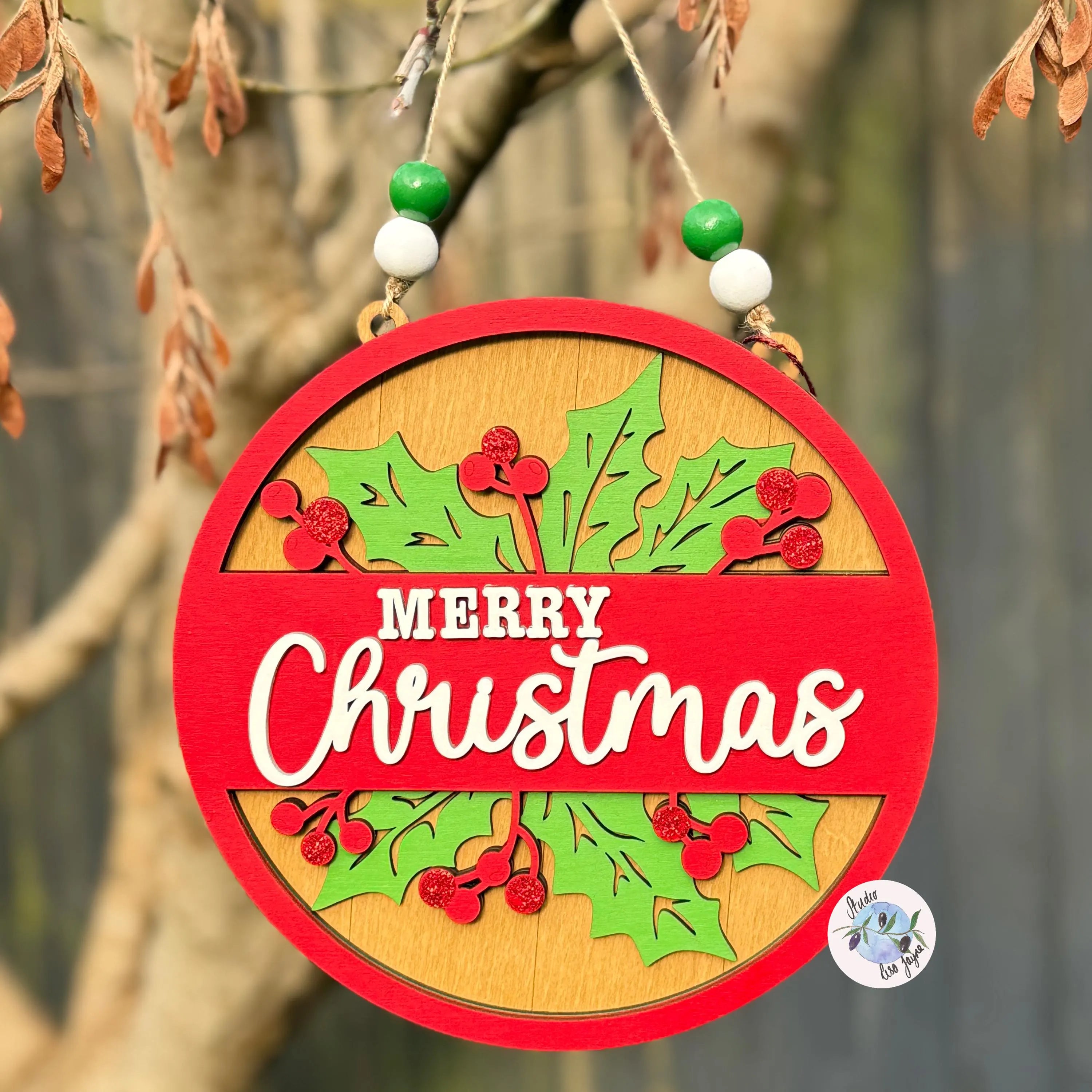 Merry Christmas Hanging Wall Sign Handmade and Hand Painted