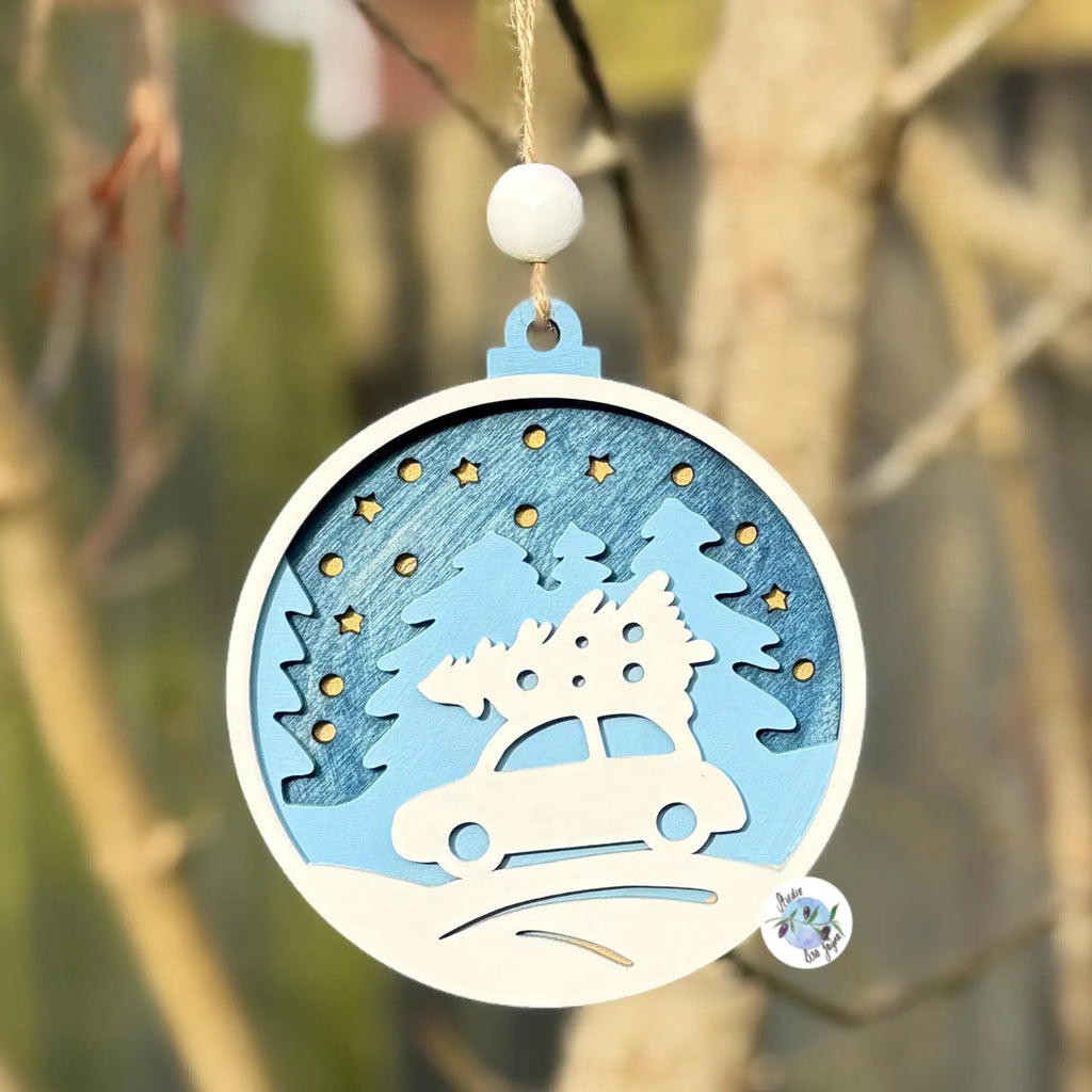 Driving Home For Christmas - Tree Decoration Wooden Layered Handmade