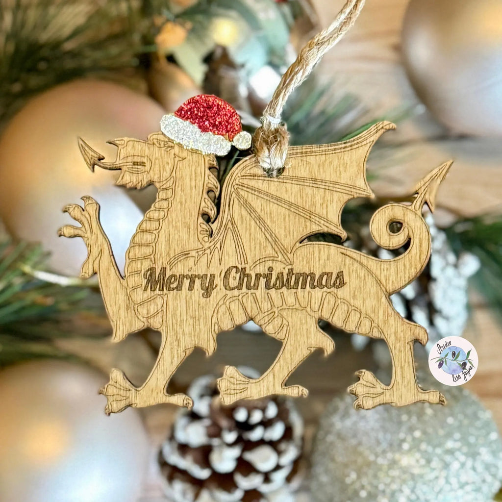 Nadolig Llawen Dragon Hand Painted Tree Decoration Welsh Christmas