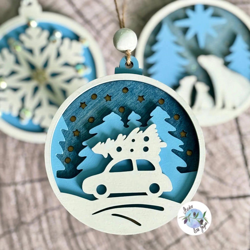 Driving Home For Christmas - Tree Decoration Wooden Layered Handmade