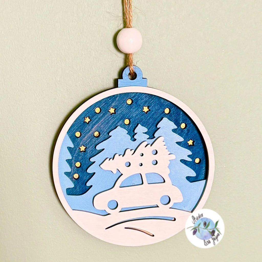 Driving Home For Christmas - Tree Decoration Wooden Layered Handmade
