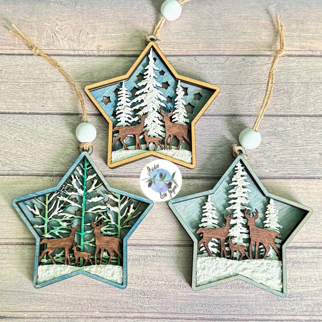 Christmas Star Tree Decoration Wooden Layered Handmade