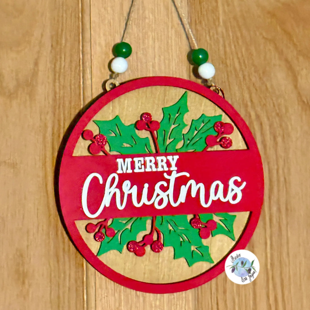 Merry Christmas Hanging Wall Sign Handmade and Hand Painted