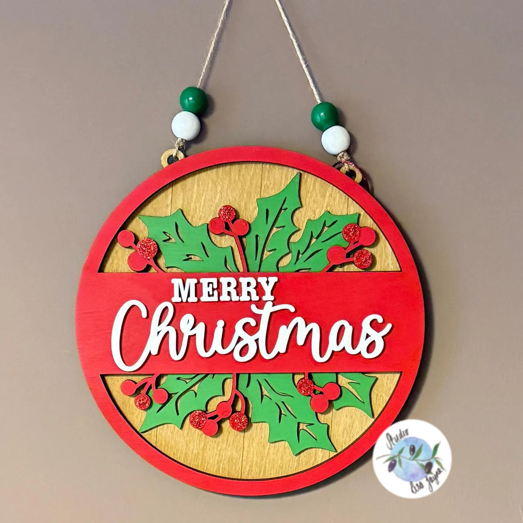 Merry Christmas Hanging Wall Sign Handmade and Hand Painted
