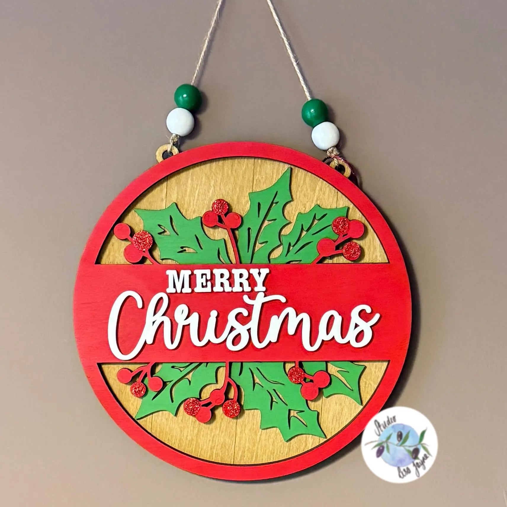 Merry Christmas Hanging Wall Sign Handmade and Hand Painted