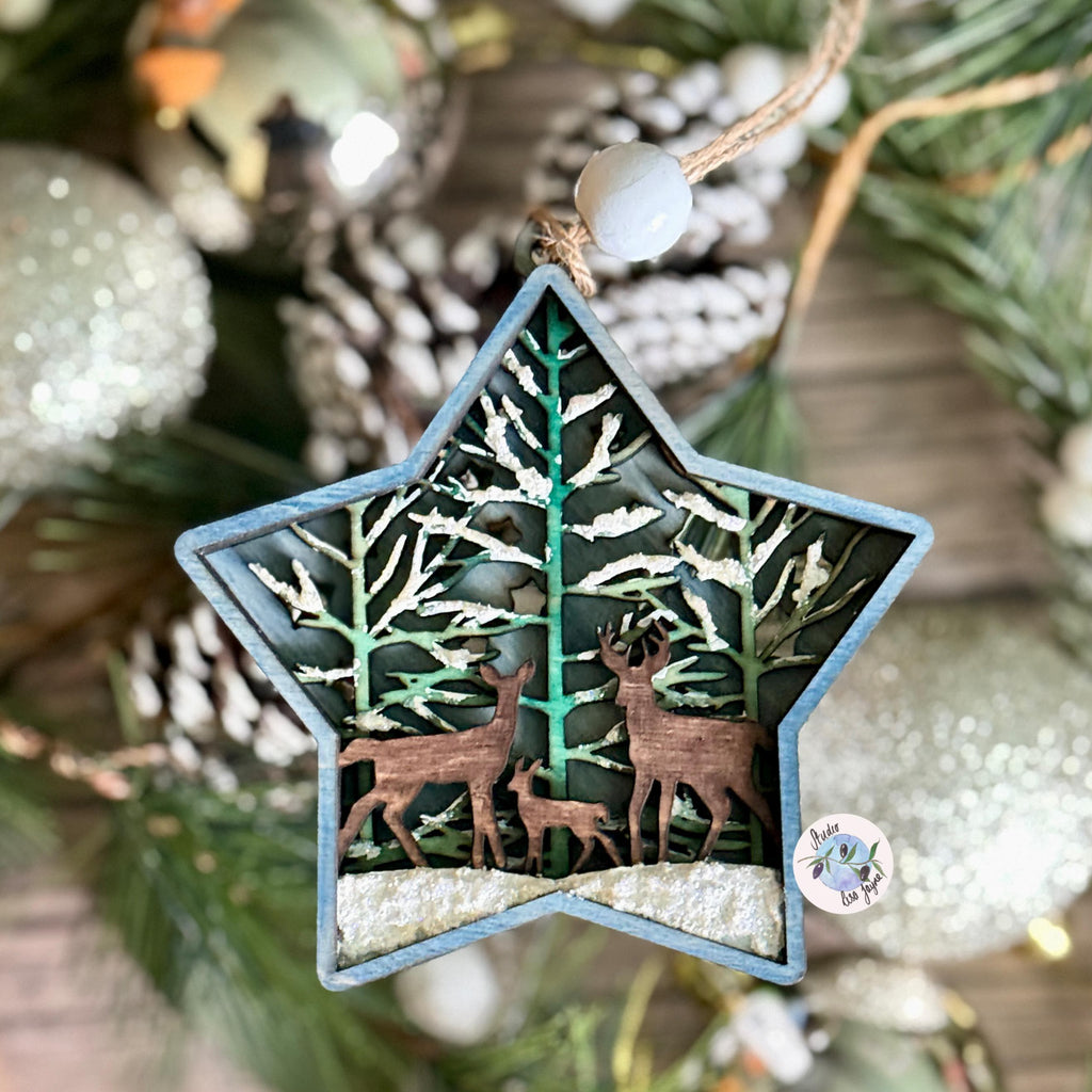 Christmas Star Tree Decoration Wooden Layered Handmade