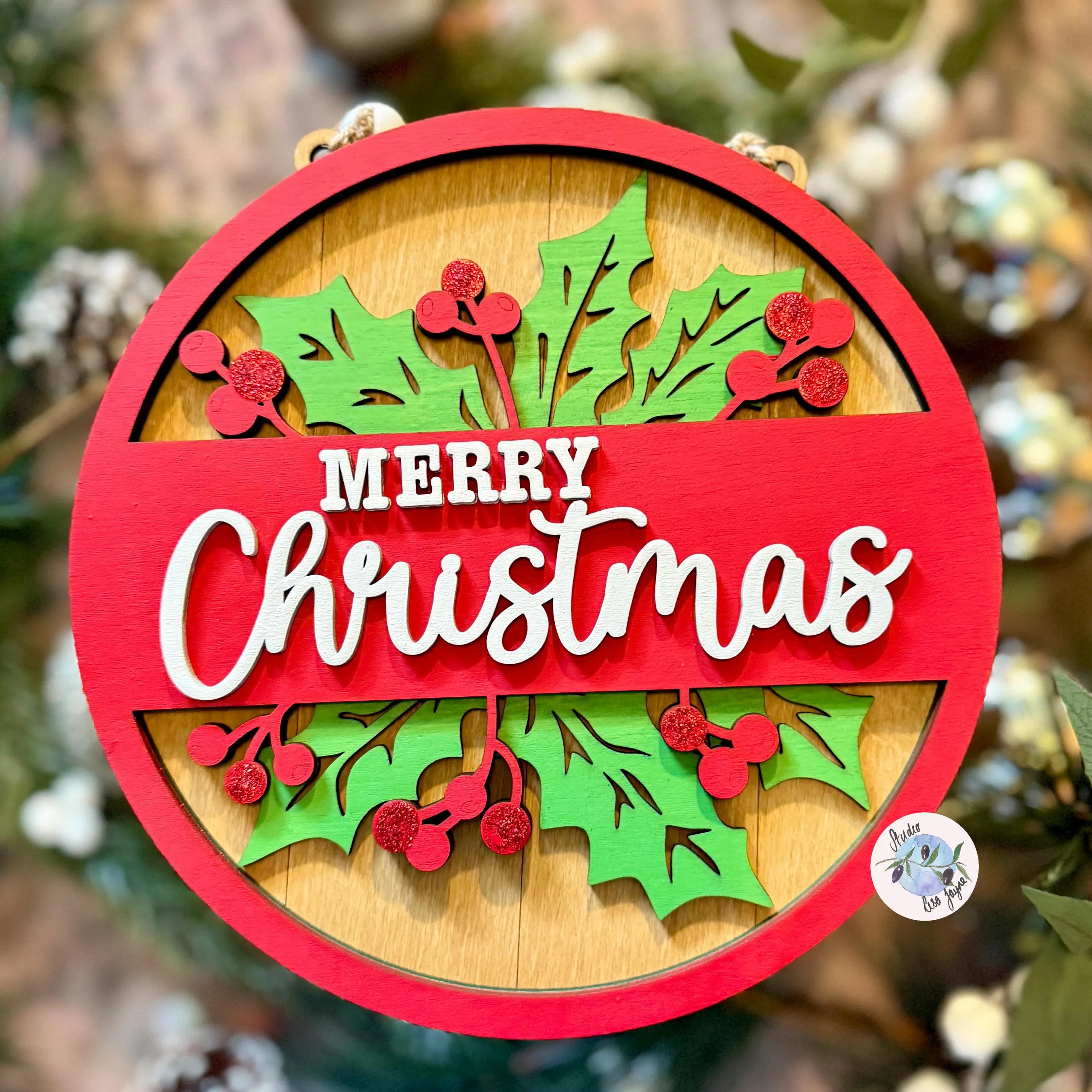 Merry Christmas Hanging Wall Sign Handmade and Hand Painted