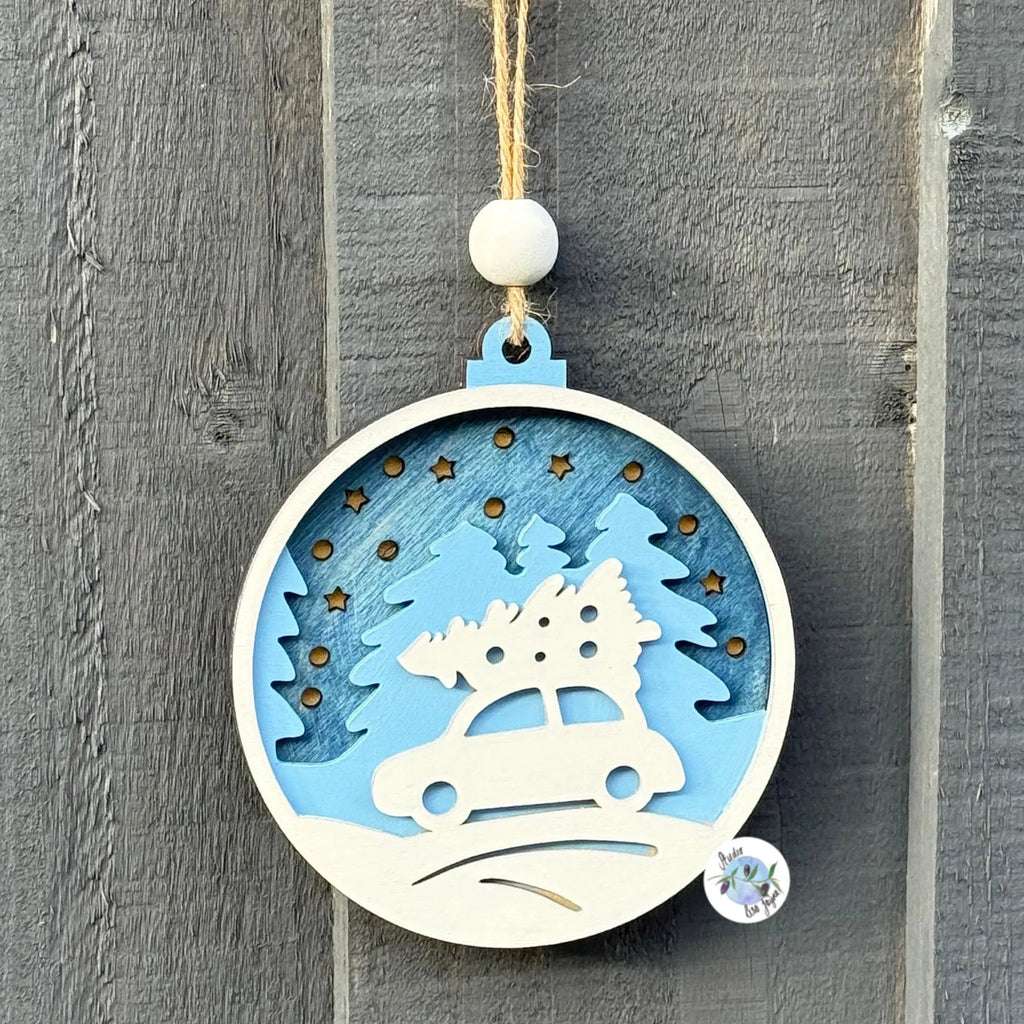 Driving Home For Christmas - Tree Decoration Wooden Layered Handmade