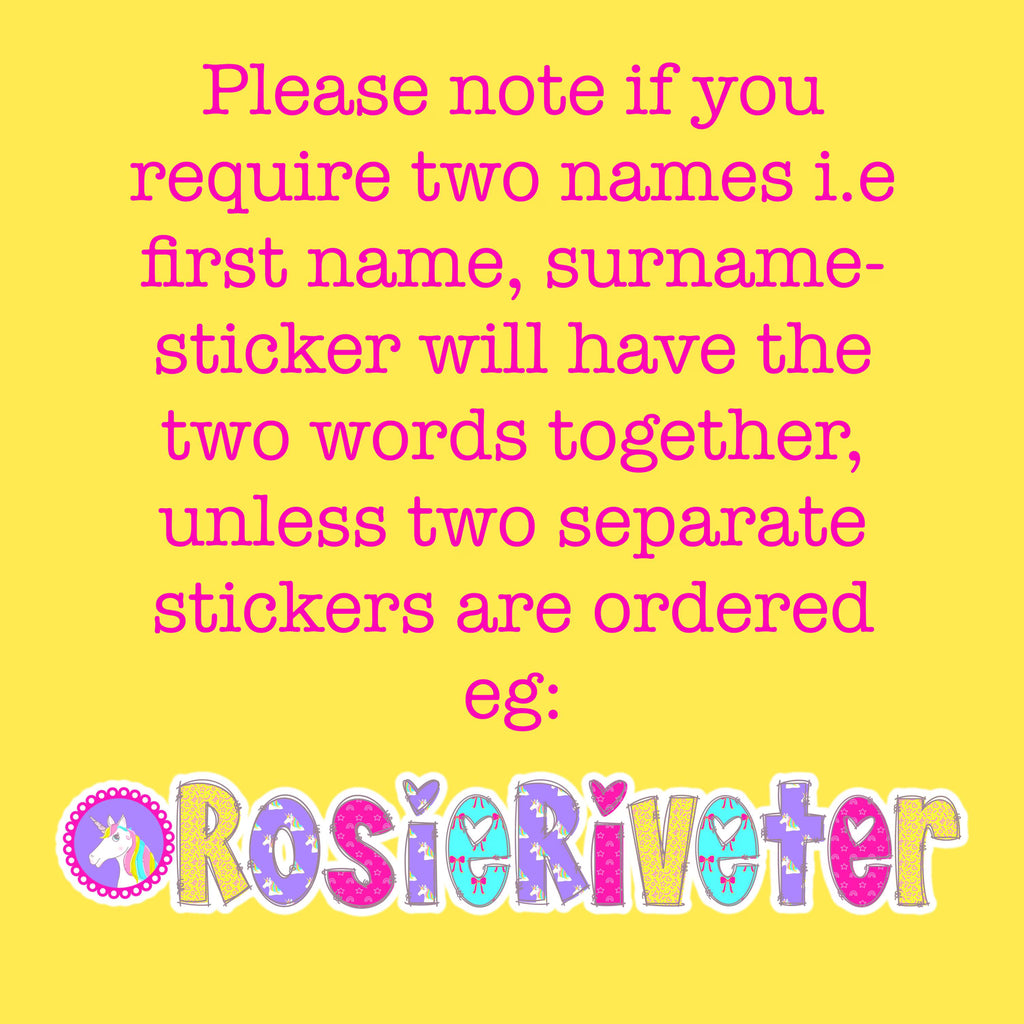 Unicorn Colourful Name Personalised Waterproof Vinyl Sticker - Label Kids