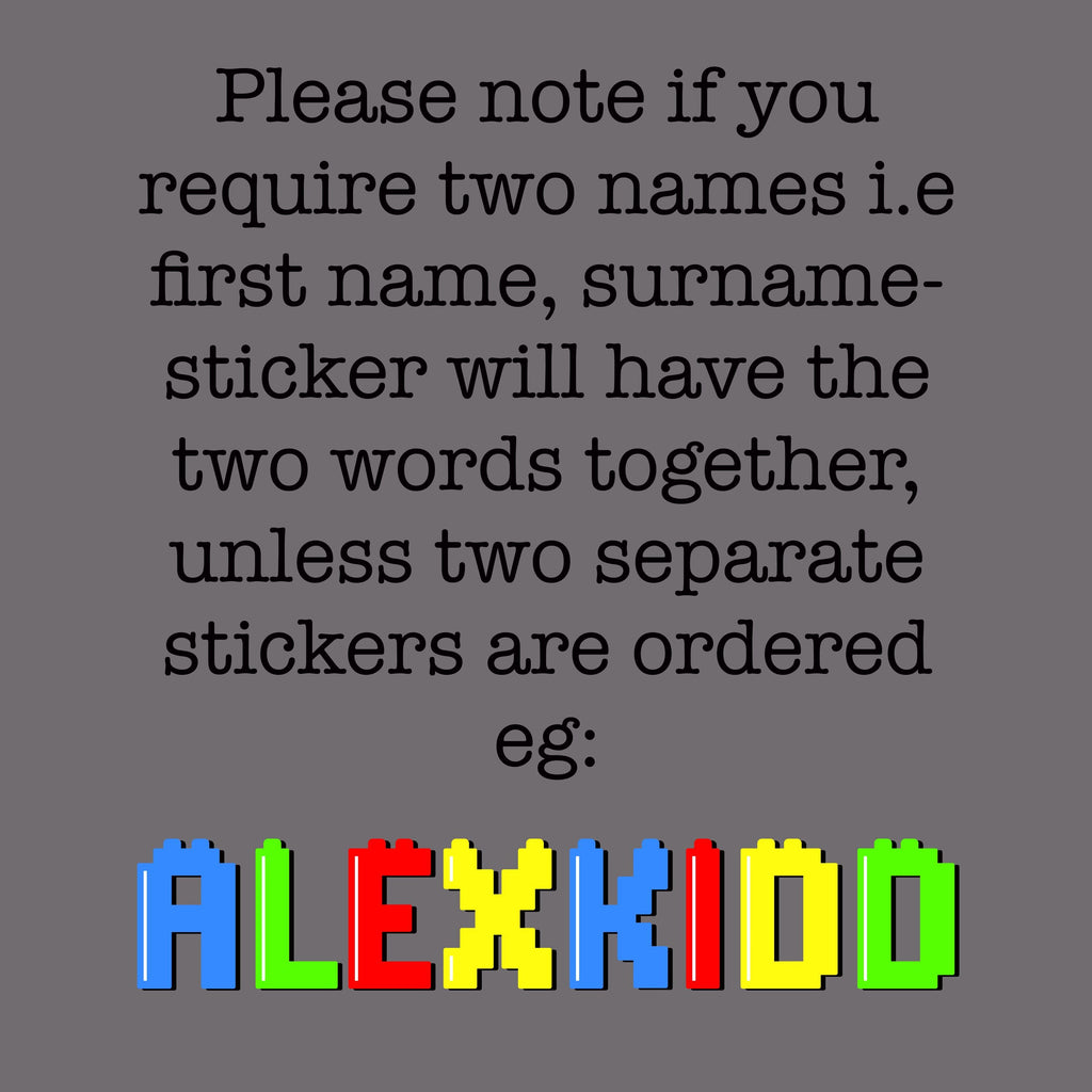 Building Block Bricks Colourful Name Personalised Waterproof Vinyl Sticker Label Kids