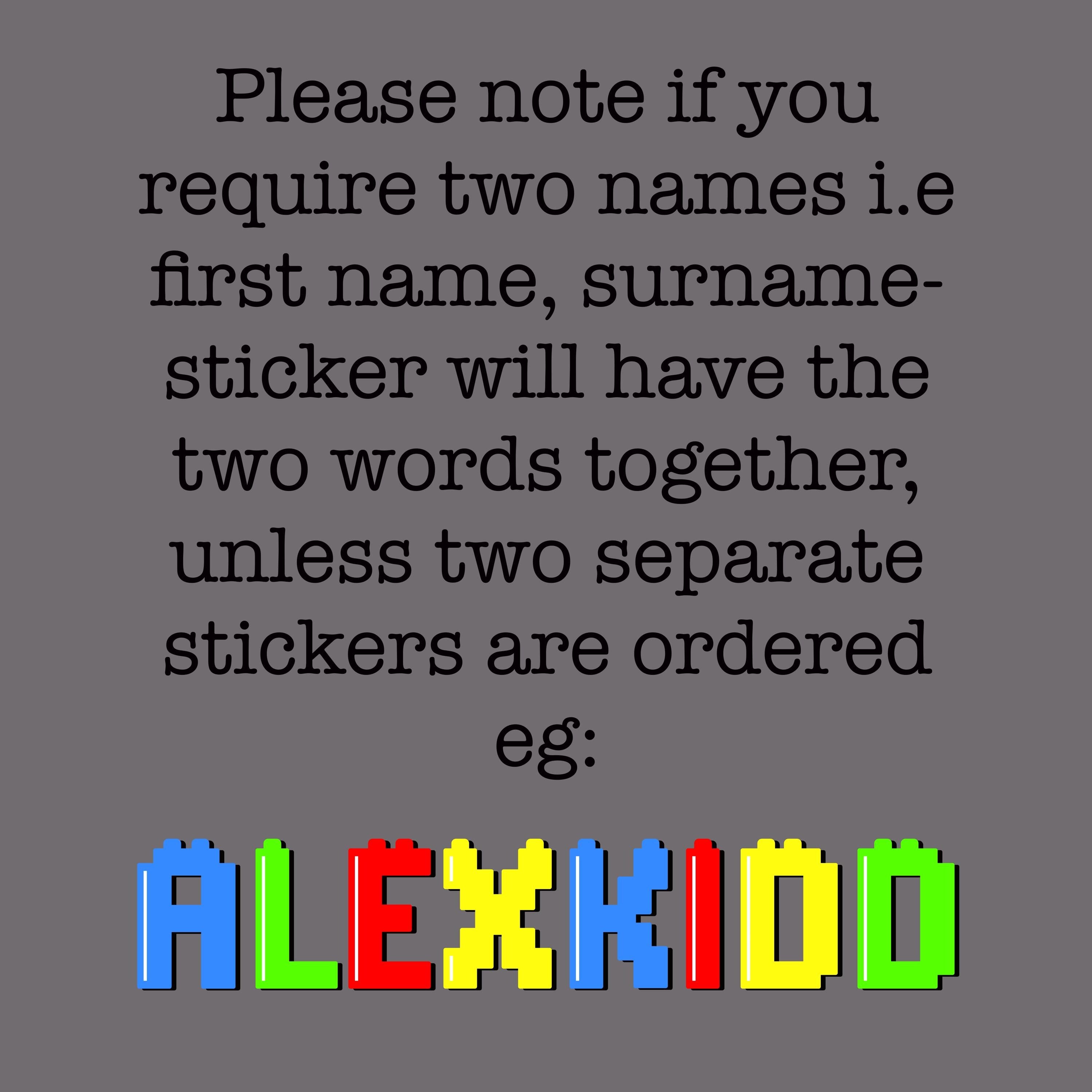 Building Block Bricks Colourful Name Personalised Waterproof Vinyl Sticker Label Kids