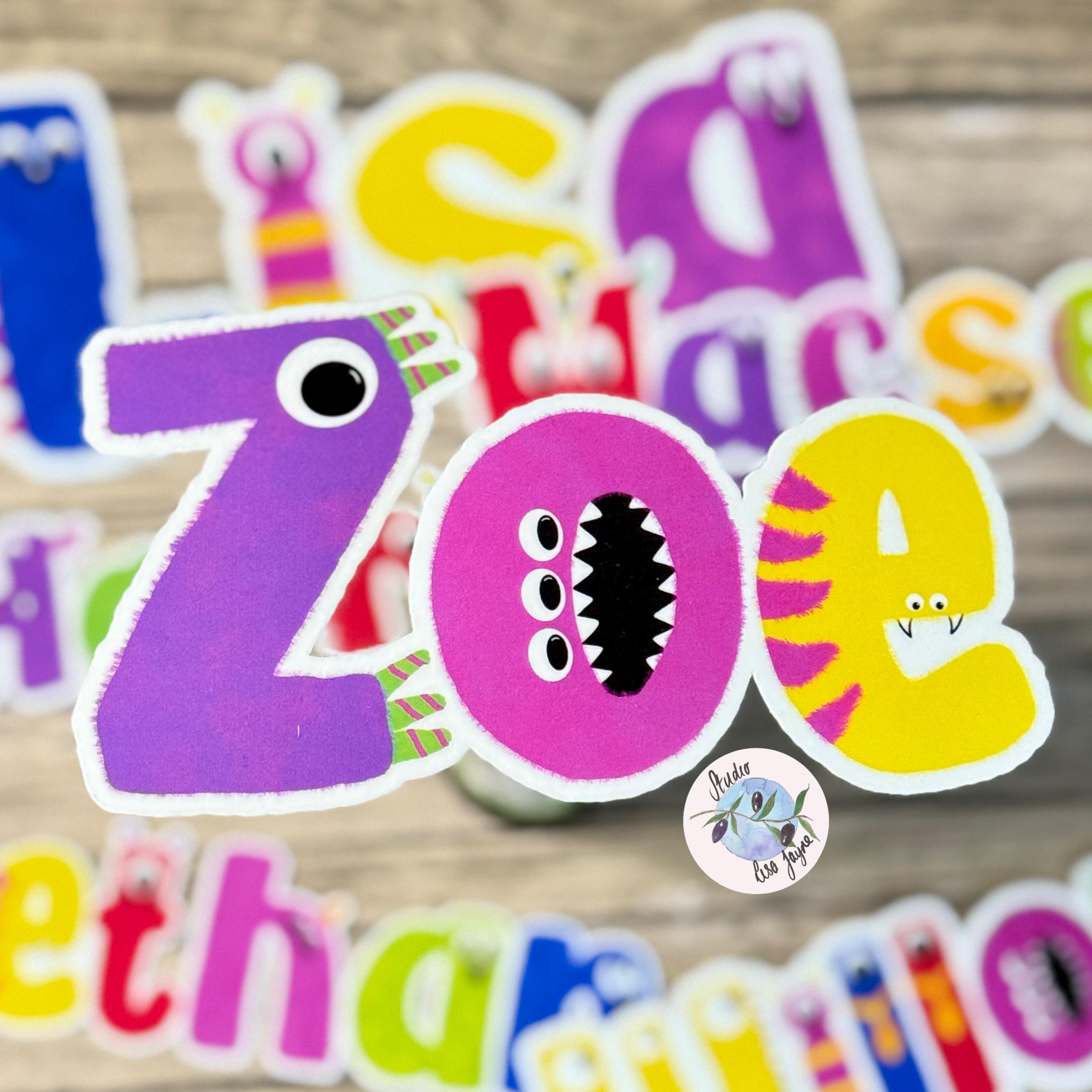 Monster Name Sticker for Smooth Surfaces - a colorful stickers with letters