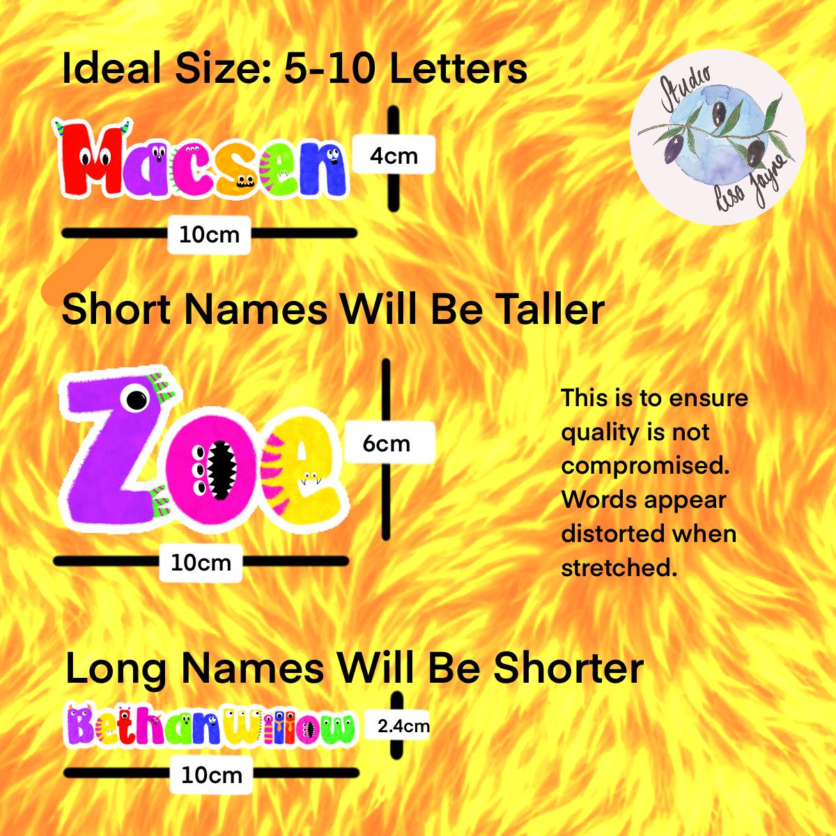 Monster Name Sticker for Smooth Surfaces - a yellow fur with text and letters