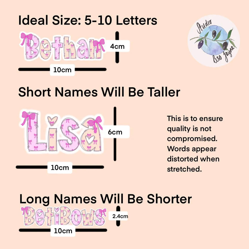 Bow Name Personalised Waterproof Vinyl Sticker Pink, Cream