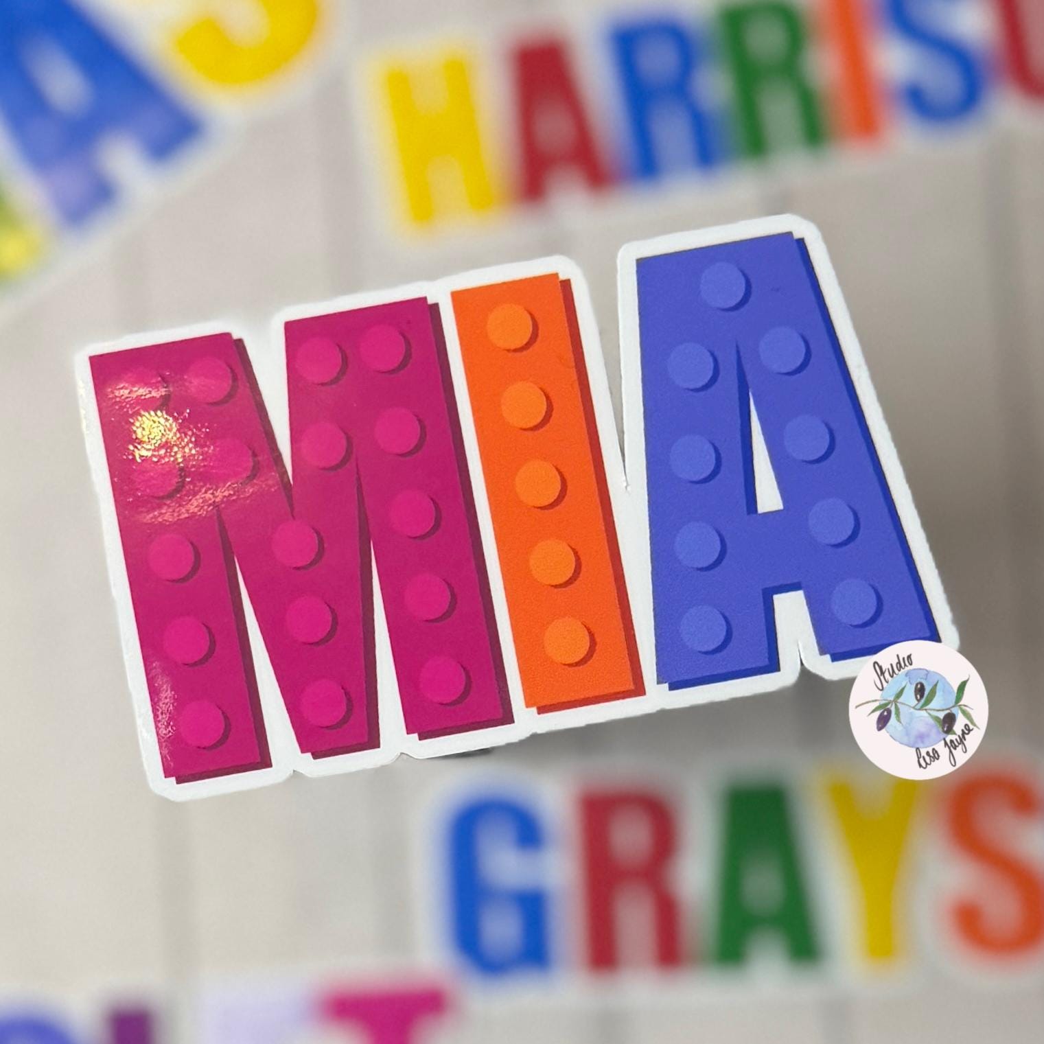 Building Block Colourful Name Sticker Label Kids