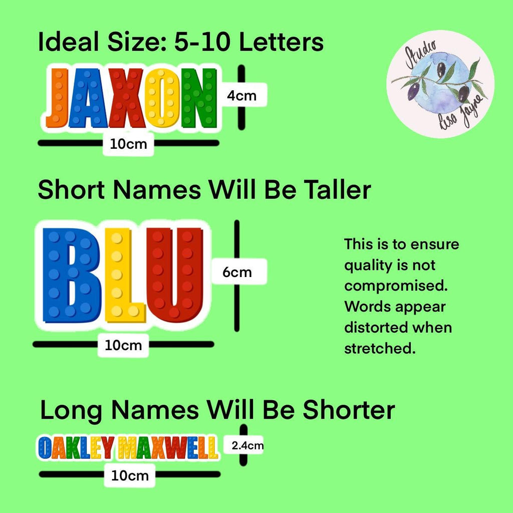 Building Block Colourful Name Sticker Label Kids