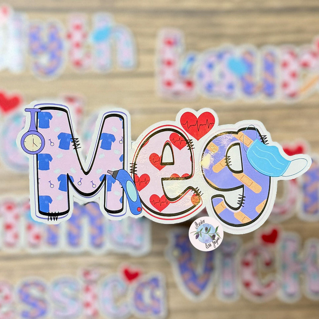 Nurse Healthcare Assistant Personalised Name Waterproof Vinyl Sticker For Smooth Surfaces - a Meg sticker of a name