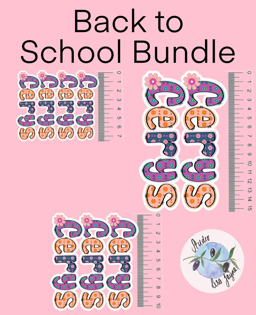 Retro Floral Personalised Name Waterproof Vinyl Sticker For Smooth Surfaces - a ruler and letters with flowers