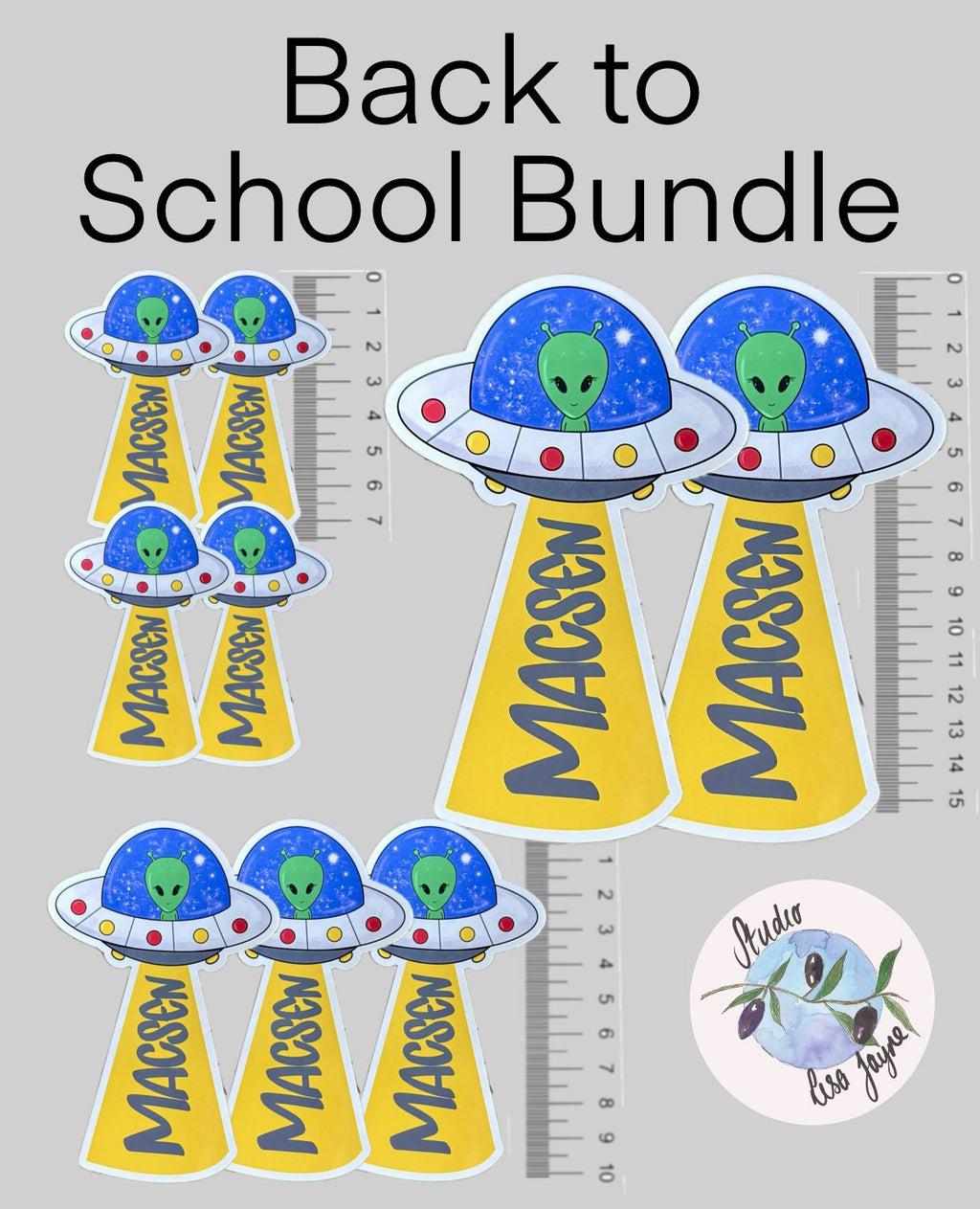 UFO Alien Name Sticker Label Kids - a sticker of aliens in a spaceship