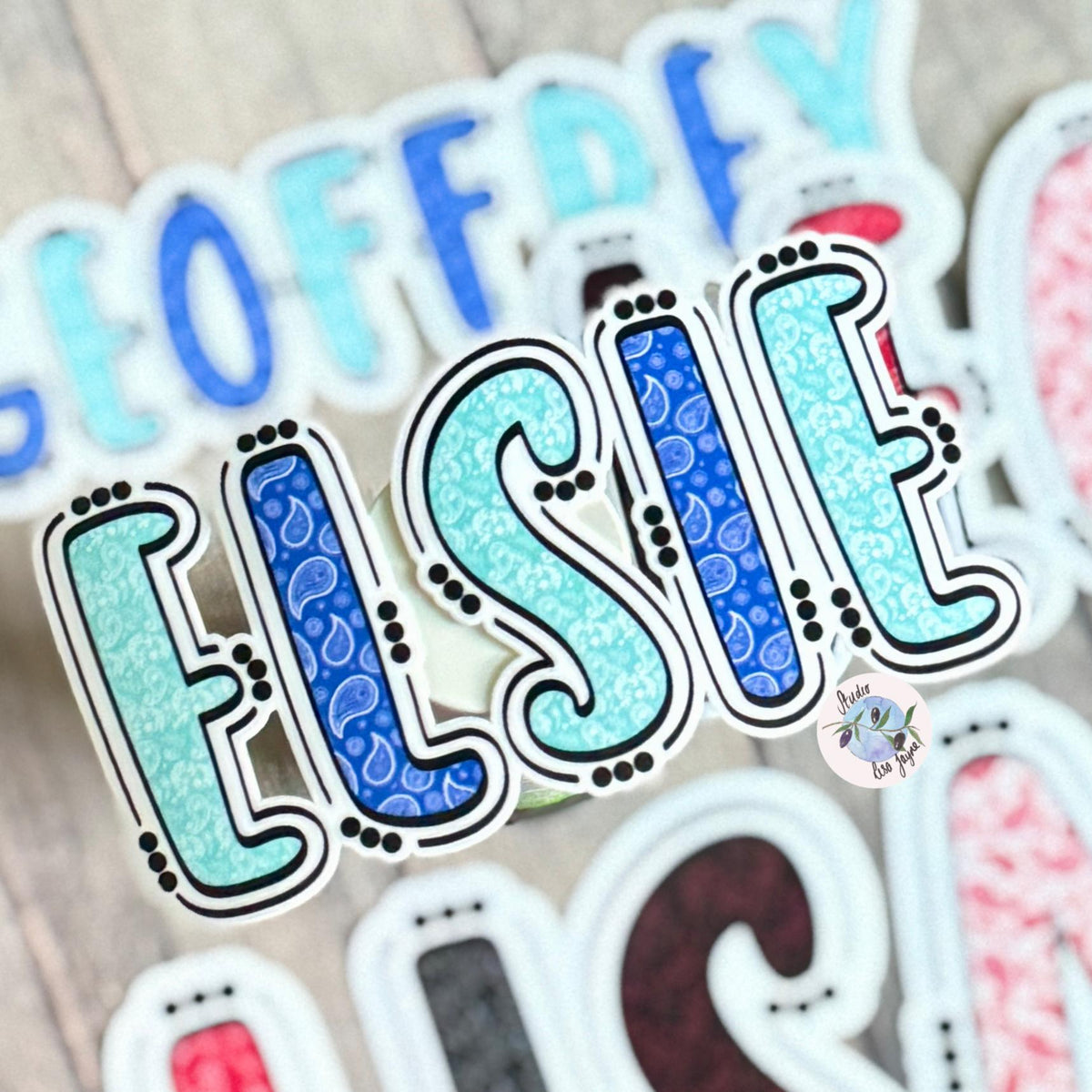 Paisley Pattern Name Sticker Label Kids - a close up of a sticker