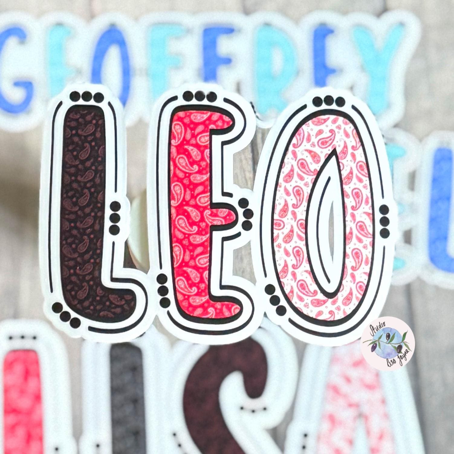 Paisley Pattern Name Sticker Label Kids - a close up of a sign