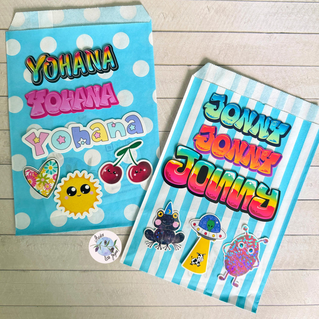 Party Bag name stickers – Waterproof Vinyl Stickers handmade