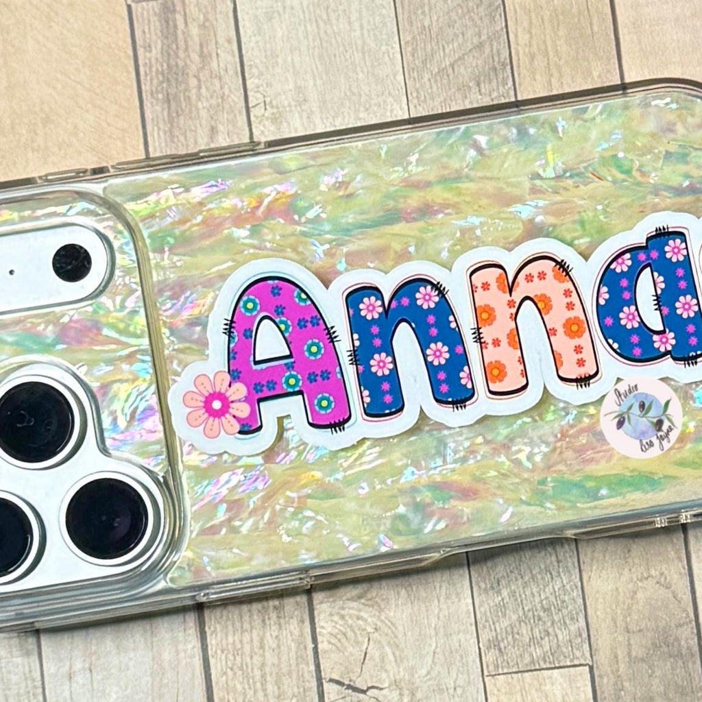 Retro Floral Personalised Name Waterproof Vinyl Sticker For Smooth Surfaces - a phone case with a name on it