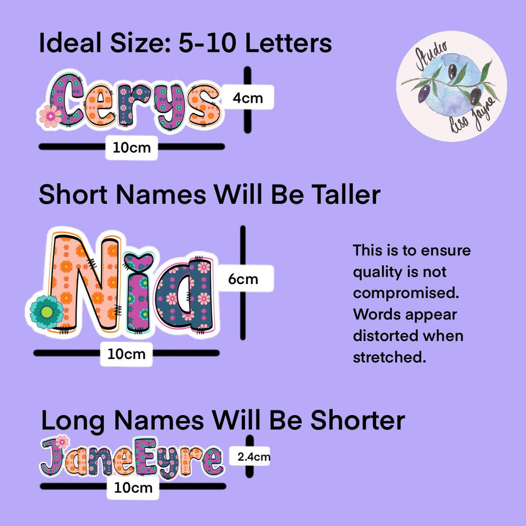 Retro Floral Personalised Name Waterproof Vinyl Sticker For Smooth Surfaces - a group of letters with different colors