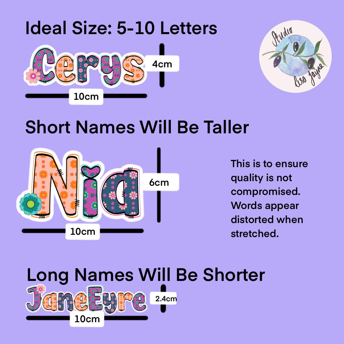 Retro Floral Personalised Name Waterproof Vinyl Sticker For Smooth Surfaces - a group of letters with different colors