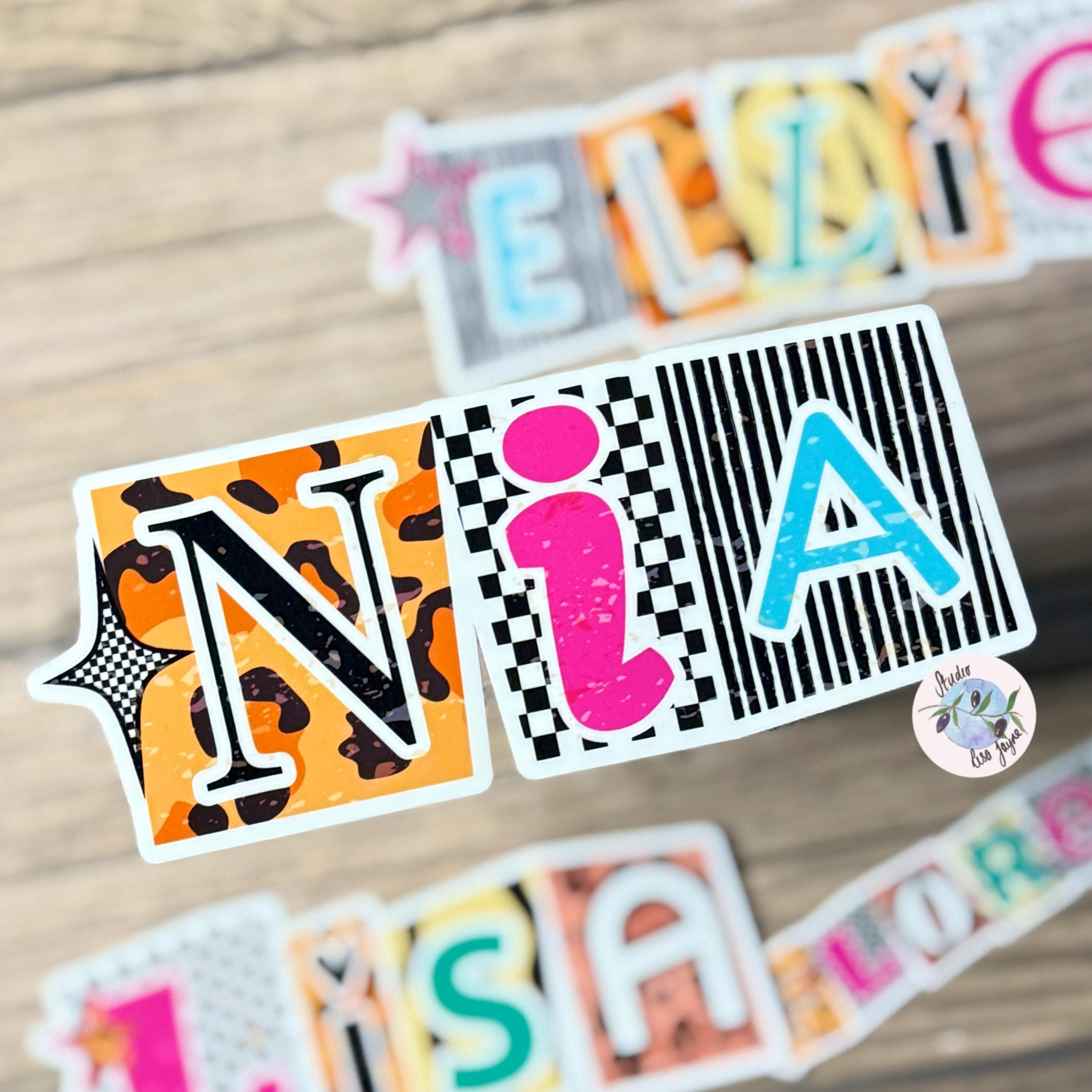 Mismatched Ransom Note animal print Personalised Name Waterproof Vinyl Sticker For Smooth Surfaces
