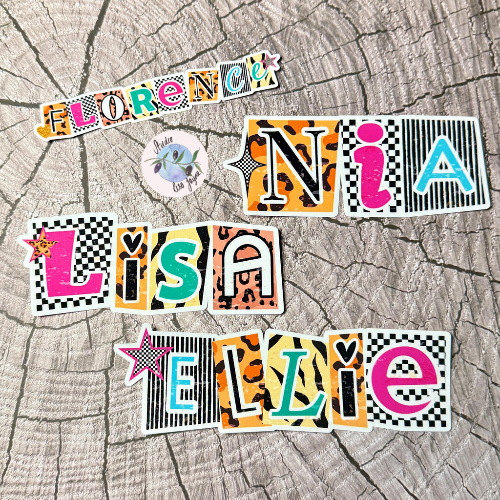 Mismatched Ransom Note animal print Personalised Name Waterproof Vinyl Sticker For Smooth Surfaces
